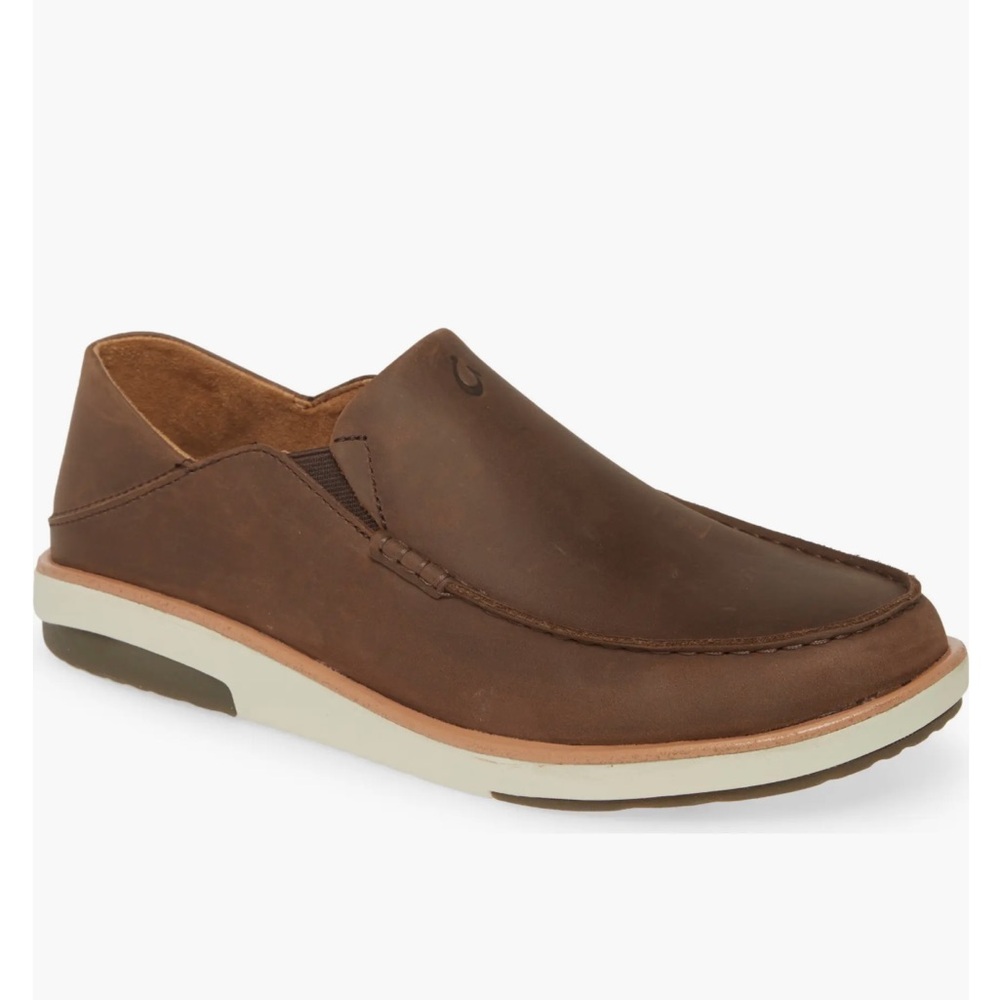 OluKai Brown Leather Slip-On Loafers